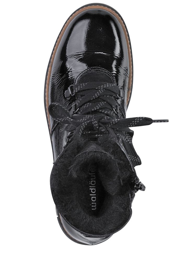 Waldl&auml;ufer Schn&uuml;r-Stiefelette mit kuscheligem Kragen aus Lammfell SCHWARZ