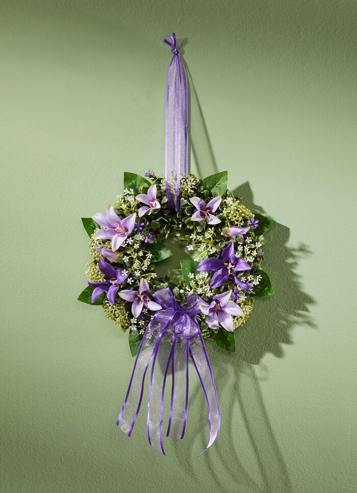 Wandkranz mit bezauberndem Textilschleifenband LILA-GR&Uuml;N
