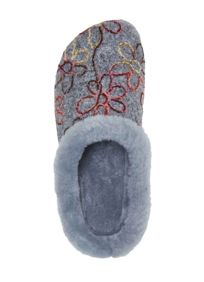 Mubb Wollfilz-Pantoffel mit bunter Bl&uuml;ten-Stickerei GRAU