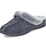 ELENA EDEN Pantoffel mit echtem Lammfellfutter MARINE-HELLGRAU