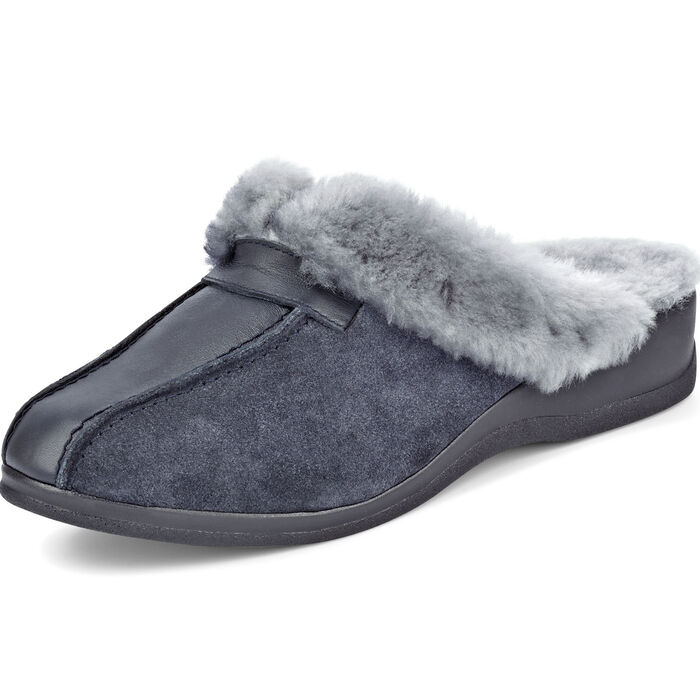 ELENA EDEN Pantoffel mit echtem Lammfellfutter MARINE-HELLGRAU