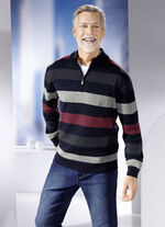 Gestreifter Troyer mit Stehkragen in 2 Farben MARINE-GRAU-BORDEAUX