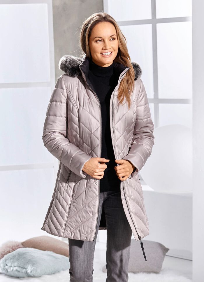 Kurzmantel mit abnehmbarem Kunstpelz-Besatz 