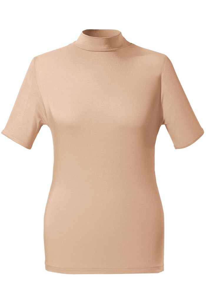 Zweierpack Shirts mit Stehkragen und kurzen &Auml;rmeln 1X BEIGE, 1X SCHWARZ