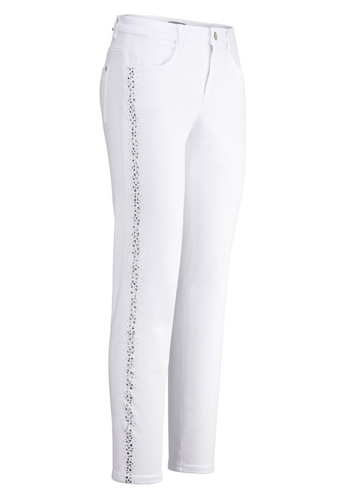 Edel-Jeans mit effektvollen Strasssteinen WEISS
