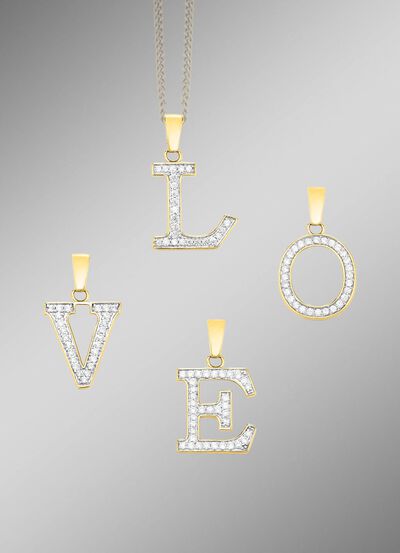 Damen-Buchstabenanh&auml;nger aus 375er Gold mit Zirkonia 