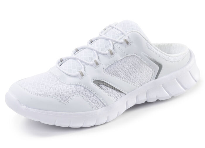 Sportlicher Damen-Sabot, mit herausnehmbarem Fußbett WEISS