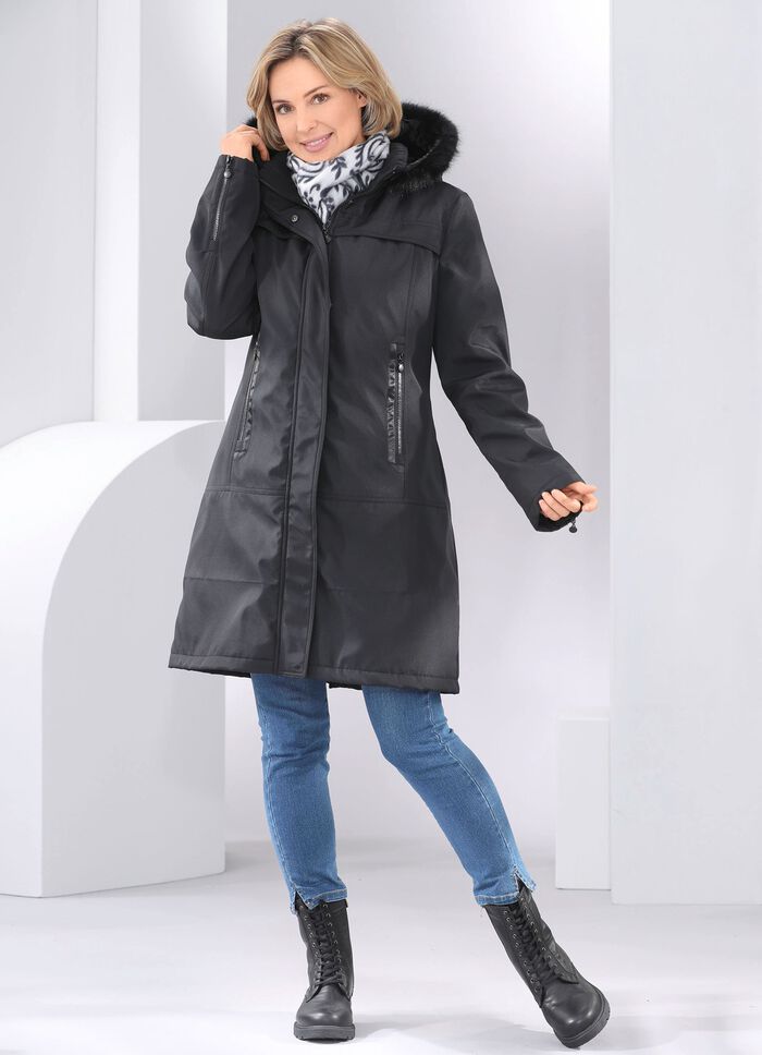 Kurzmantel mit festem Kunstpelz-Besatz 