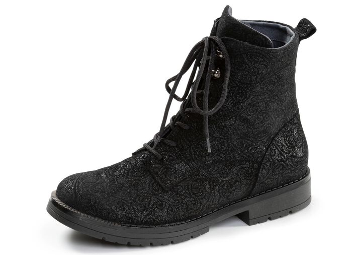 Waldl&auml;ufer, bequeme Damen-Stiefeletten, Weite G, mit herausnehmbarem Fu&szlig;bett SCHWARZ