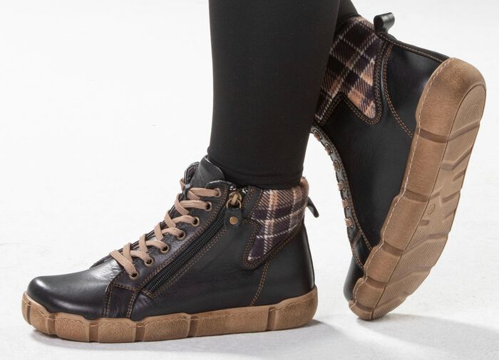 Andrea Conti Schn&uuml;r-Bootie mit Schaftrand aus kariertem Textil 