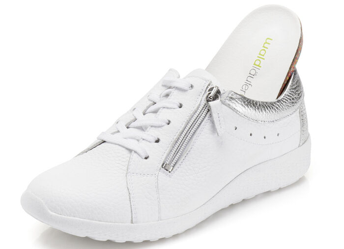 Waldläufer, bequeme Damen-Schnürschuhe, Weite K, mit herausnehmbarem Fußbett WEISS-SILBER