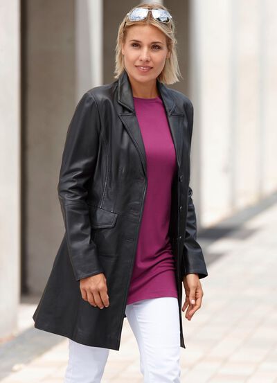 Lederkurzmantel mit Reverskragen 