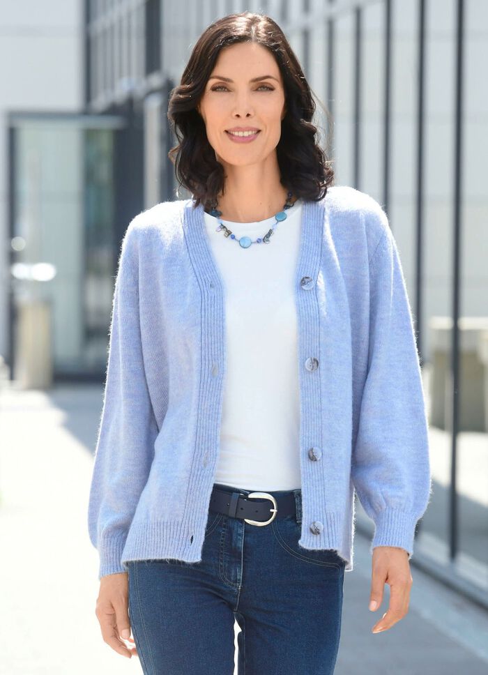 Strickjacke mit flauschig weichem Griff HELLBLAU MELIERT