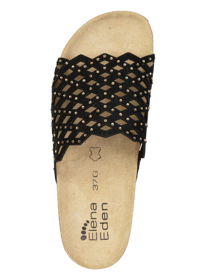 ELENA EDEN, leichte Damen-Pantoletten, Weite G, mit Lederfu&szlig;bett SCHWARZ