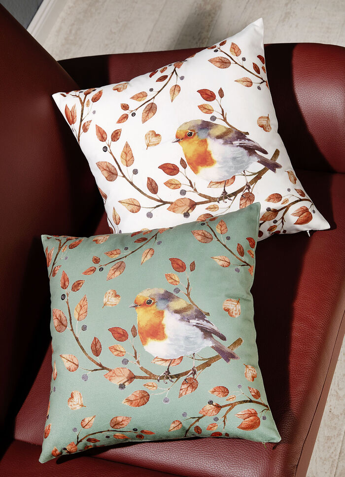 Kissenbezug mit Vogel auf Zweig Motiv CREME