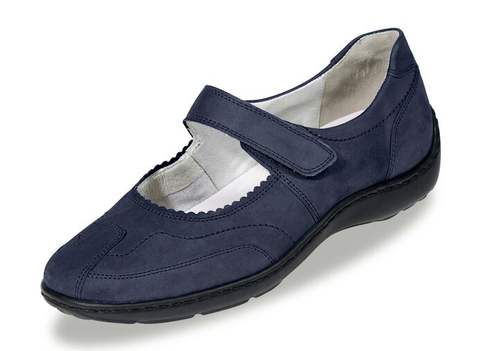 Waldl&auml;ufer, bequeme Damen-Slipper, Weite H, mit herausnehmbarem Fu&szlig;bett MARINE
