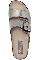 Bequeme Damen-Pantoletten, Weite G, mit Lederbl&uuml;te 