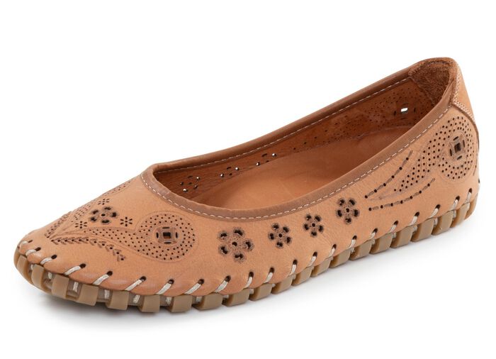 ELENA EDEN, sommerliche Damen-Ballerinas, Weite G, mit herausnehmbarem Fu&szlig;bett COGNAC