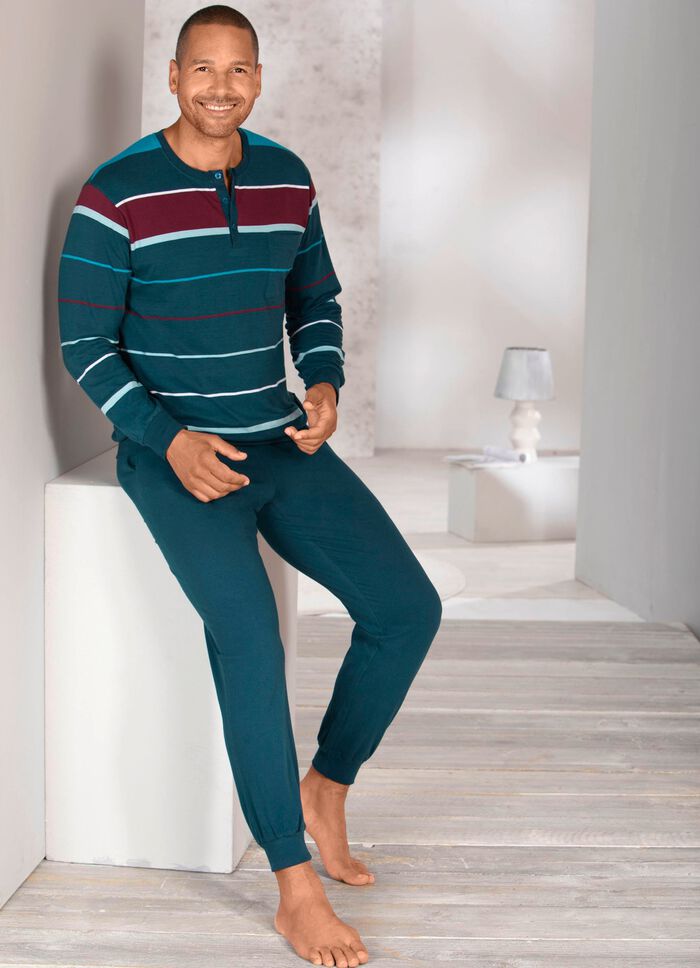 Schlafanzug mit Knopfleiste und B&uuml;ndchenabschl&uuml;ssen  