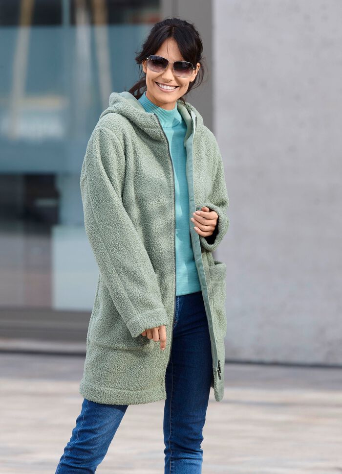 Longjacke mit angeschnittener Kapuze 