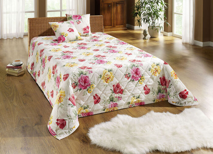 Tagesdecke und Kissenbezüge mit Blumenmotiv NATUR-MULTI