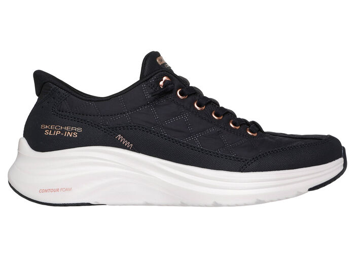 SKECHERS, stylische Damen-Sneaker, mit geformter Slip-Ins Fersenplatte SCHWARZ