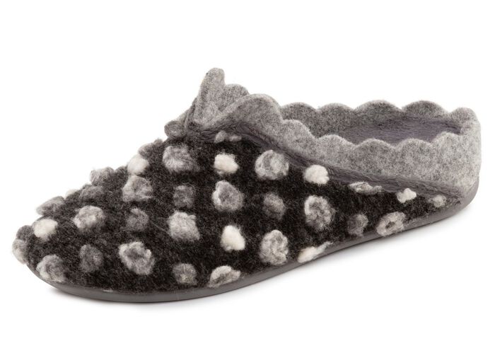 Laurina, klassische Damen-Hausschuhe, mit herausnehmbarem Fu&szlig;bett GRAU-WEISS