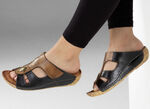 Gemini, bequeme Damen-Pantoletten, Weite G, mit Klettverschluss SCHWARZ-COGNAC