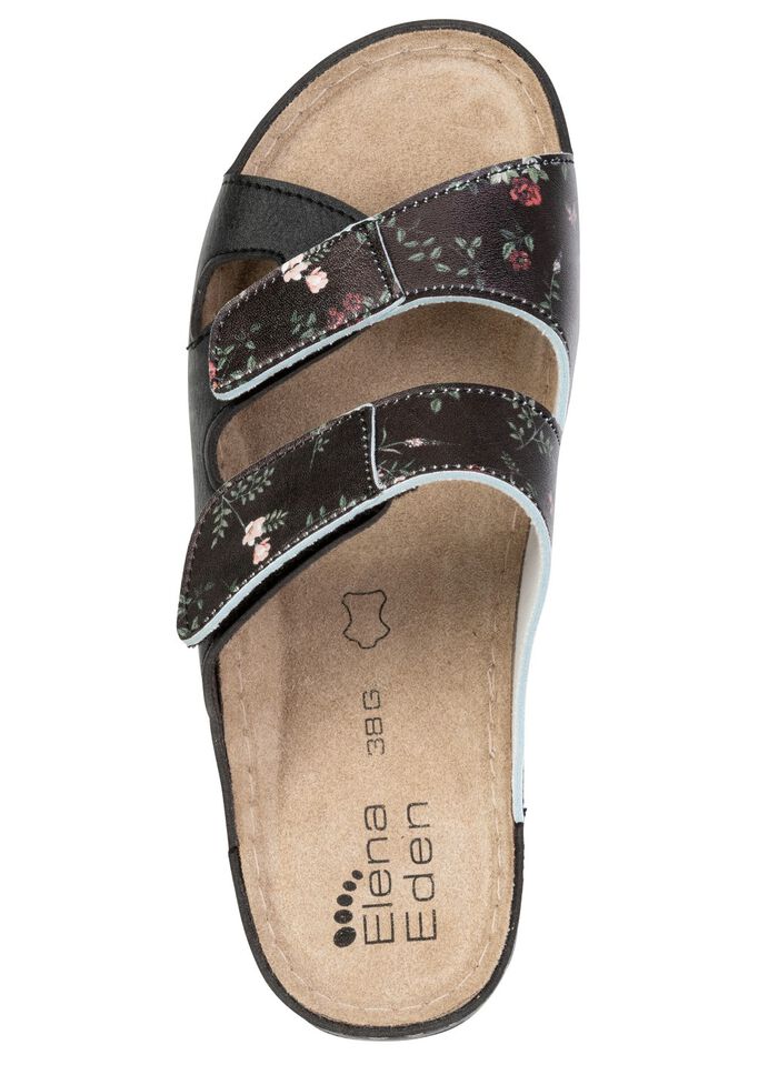 ELENA EDEN, klassische Damen-Pantoletten, Weite G, mit Klettverschluss SCHWARZ