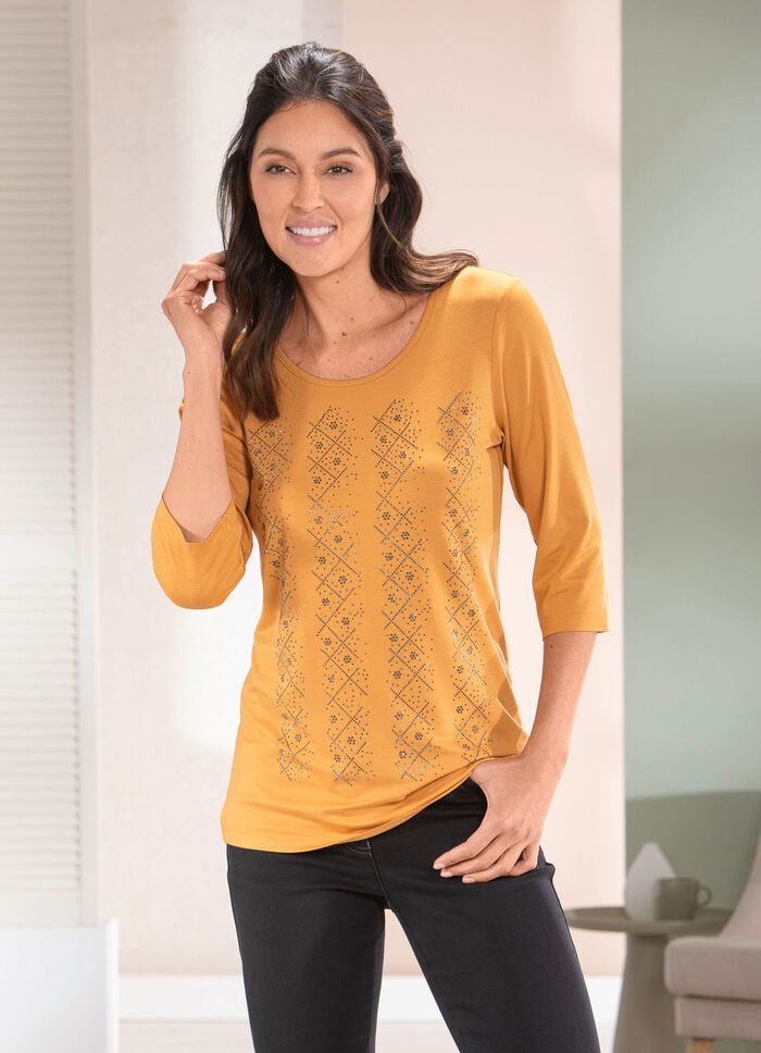 Shirt mit kontrastfarbenen Zierpl&auml;ttchen in 2 Farben MAISGELB