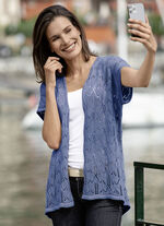 Strickweste mit Ajourmuster JEANSBLAU MELIERT