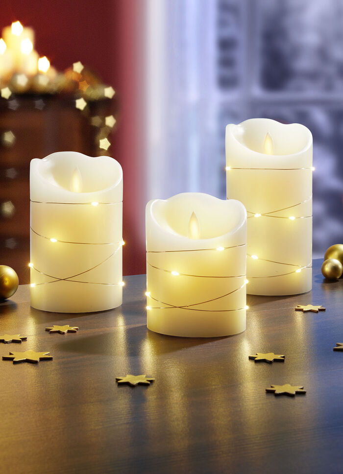 LED-Echtwachskerzen, 3er-Set, mit Flackereffekt 