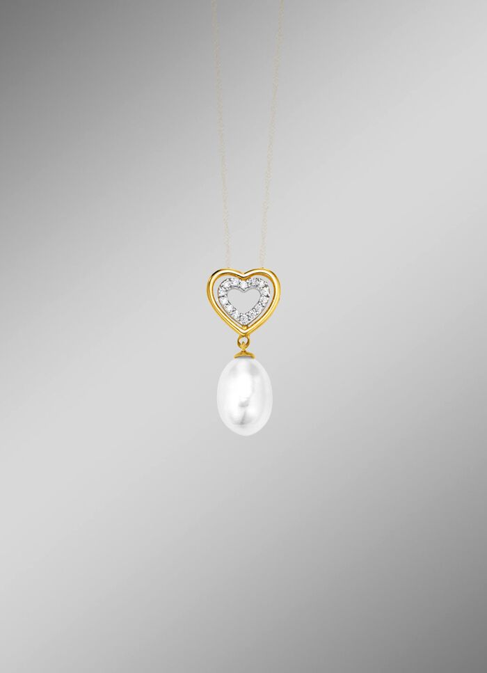 Herz-Anh&auml;nger mit S&uuml;&szlig;wasser-Zuchtperle und synth. Zirkonia 