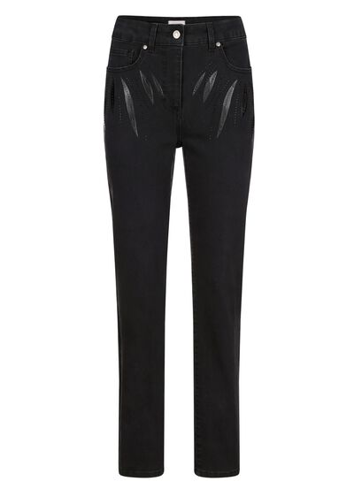 Jeans mit tollen Applikationen und Glitzersteinchen 