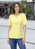 Shirt mit eingefassten, kurzen Ärmeln in 3 Farben GELB