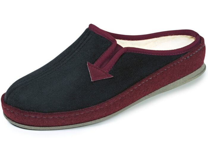 Atmungsaktive Damen-Hauschuhe, mit Gummizug SCHWARZ-BORDEAUX