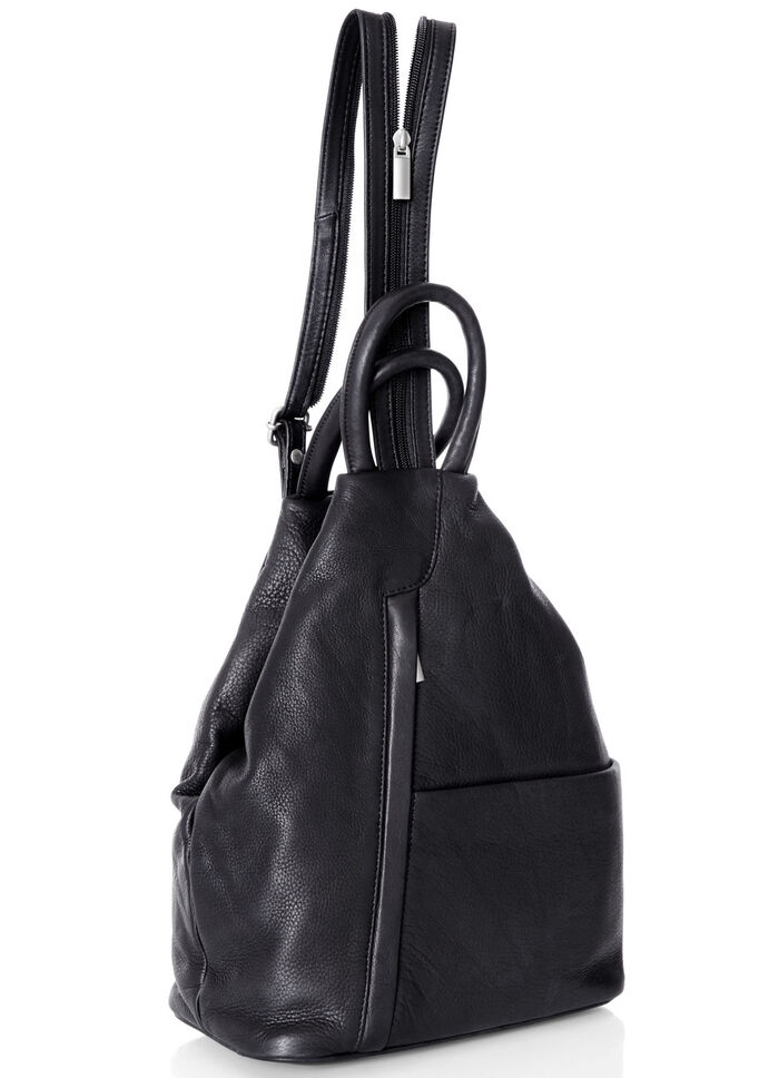 Laurina, Rucksack, Damen, mit zwei durch Reißverschluss teilbare Umhängeriemen SCHWARZ