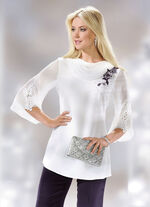Bluse mit transparentem Wasserfall-Kragen WEISS