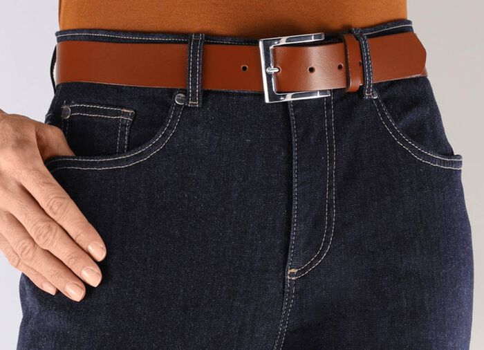 Trendiger Damen-G&uuml;rtel aus Leder, 3,5 cm breit COGNAC