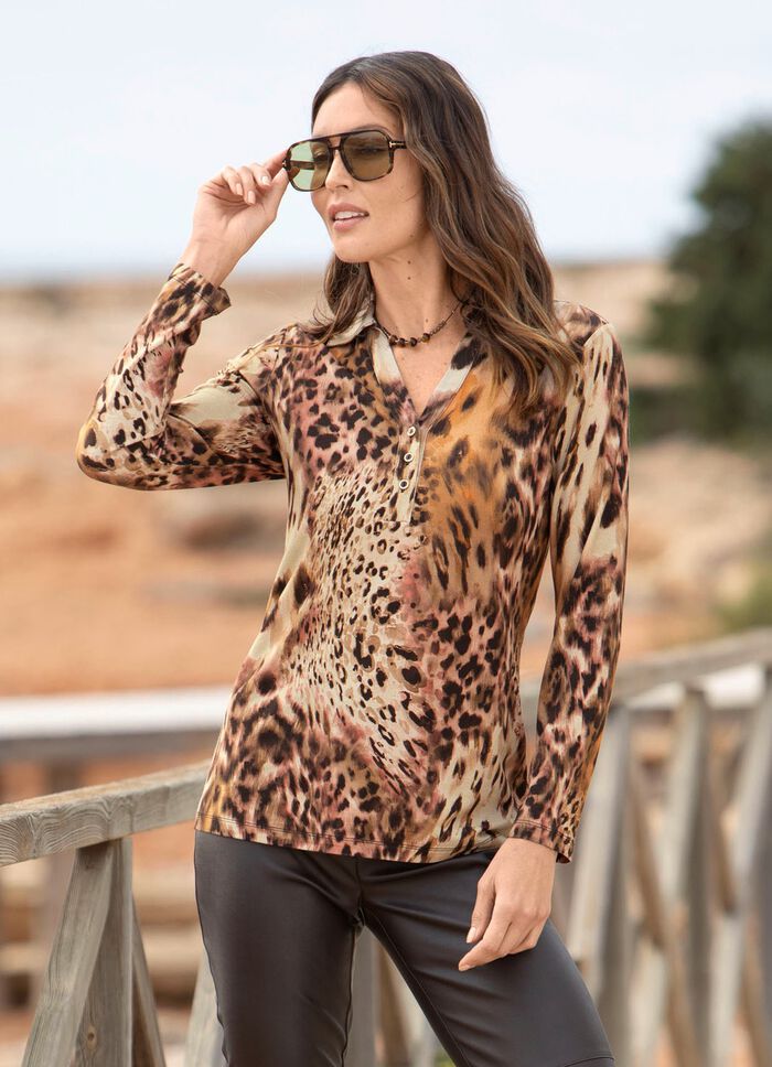 Poloshirt mit kurzer Knopfleiste BRAUN-BEIGE-ROSÉ