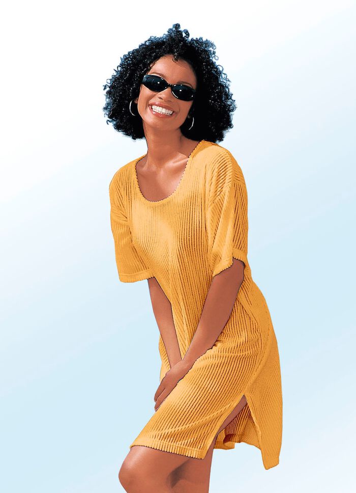 Frottier-Kleid mit Streifenstruktur und kurzen &Auml;rmeln SAFRAN