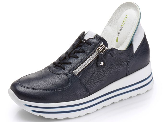 Waldl&auml;ufer, bequeme Damen-Sneaker, Weite H, mit herausnehmbarem Fu&szlig;bett MARINE