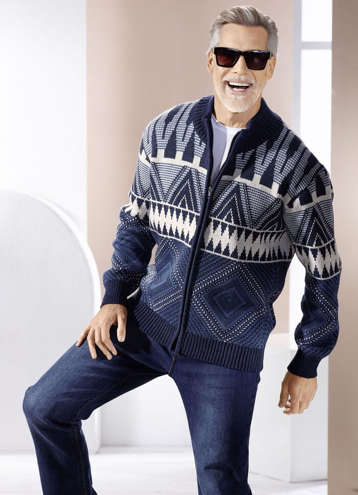 Jacke mit Jacquarddessin MARINE-ECRU-BLAU