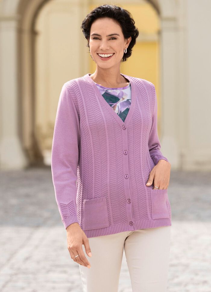 Strickjacke mit feinen Strukturstreifen FLIEDER