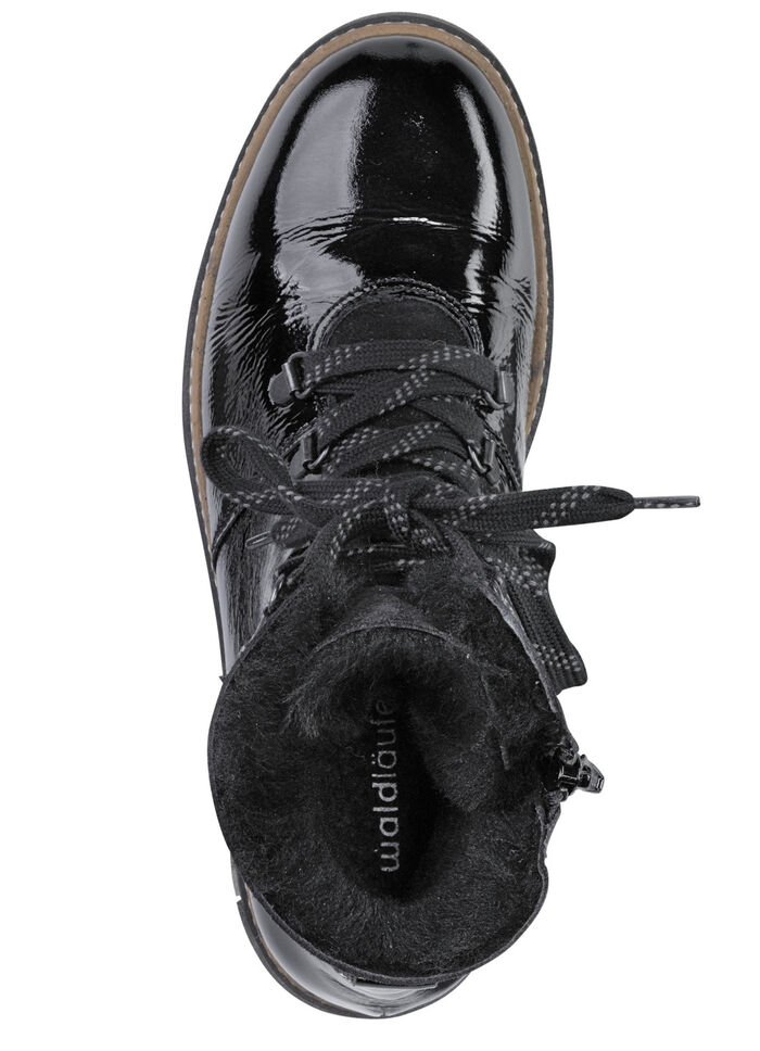 Waldläufer Schnür-Stiefelette mit kuscheligem Kragen aus Lammfell SCHWARZ