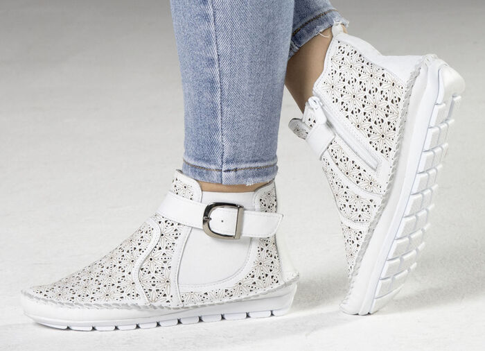Gemini, sommerliche Damen-Stiefeletten, Weite G, mit herausnehmbarem Fußbett WEISS