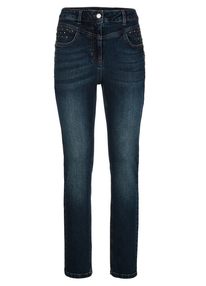 Jeans mit Glitzersteinchen und Ziern&auml;hten 