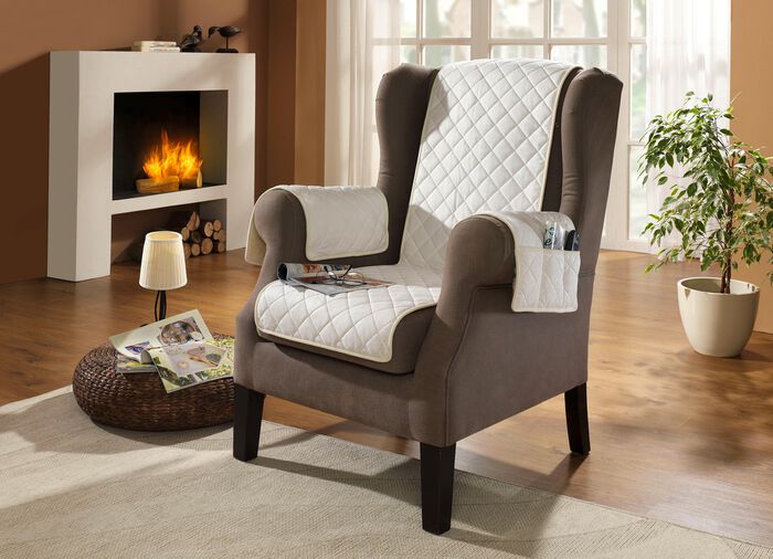 Sessel-,Couch- und Armlehnenschoner aus Schafschurwolle CREME