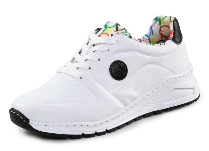 Rieker, stylische Damen-Sneaker, Weite H, mit herausnehmbarem Fu&szlig;bett WEISS-SCHWARZ