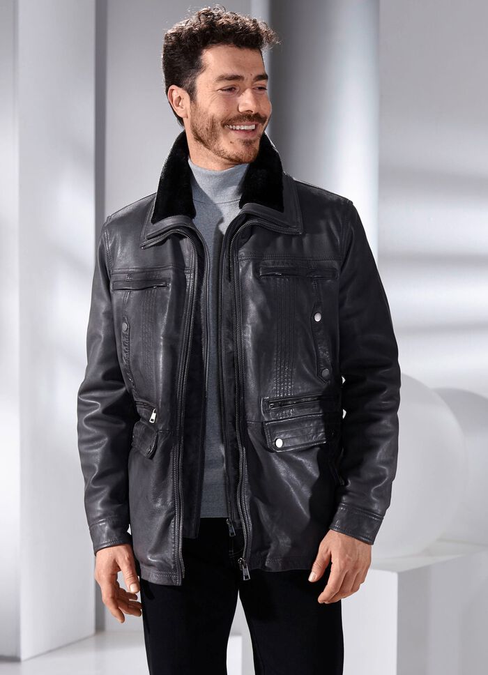 Lederjacke mit abtrennbarem Webpelzkragen 